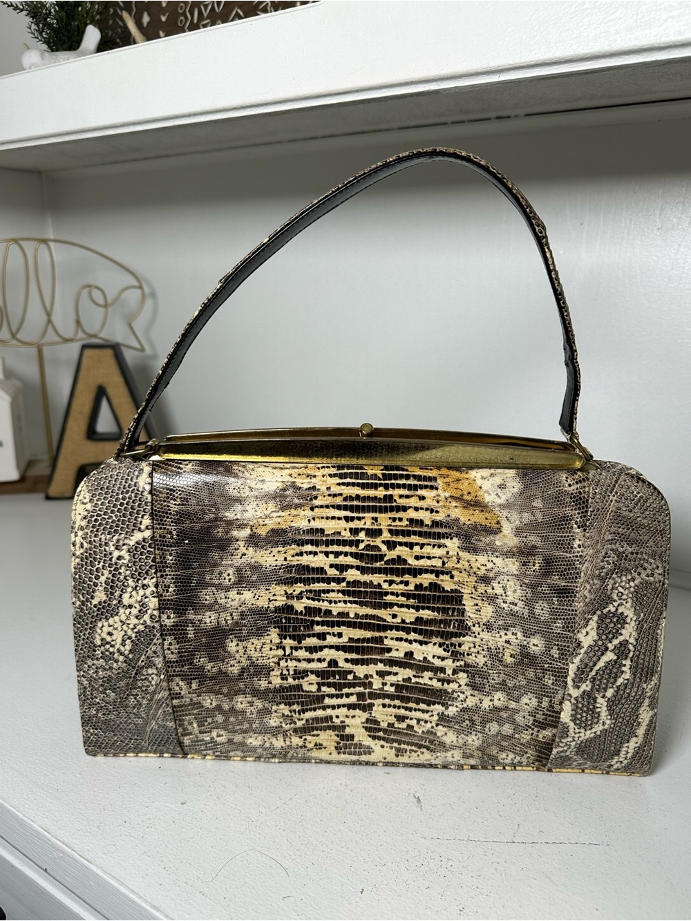 **SOLD**Vintage Genuine Snakeskin Handbag Exotic Leather Top Handle Structured - Picture 5 of 10